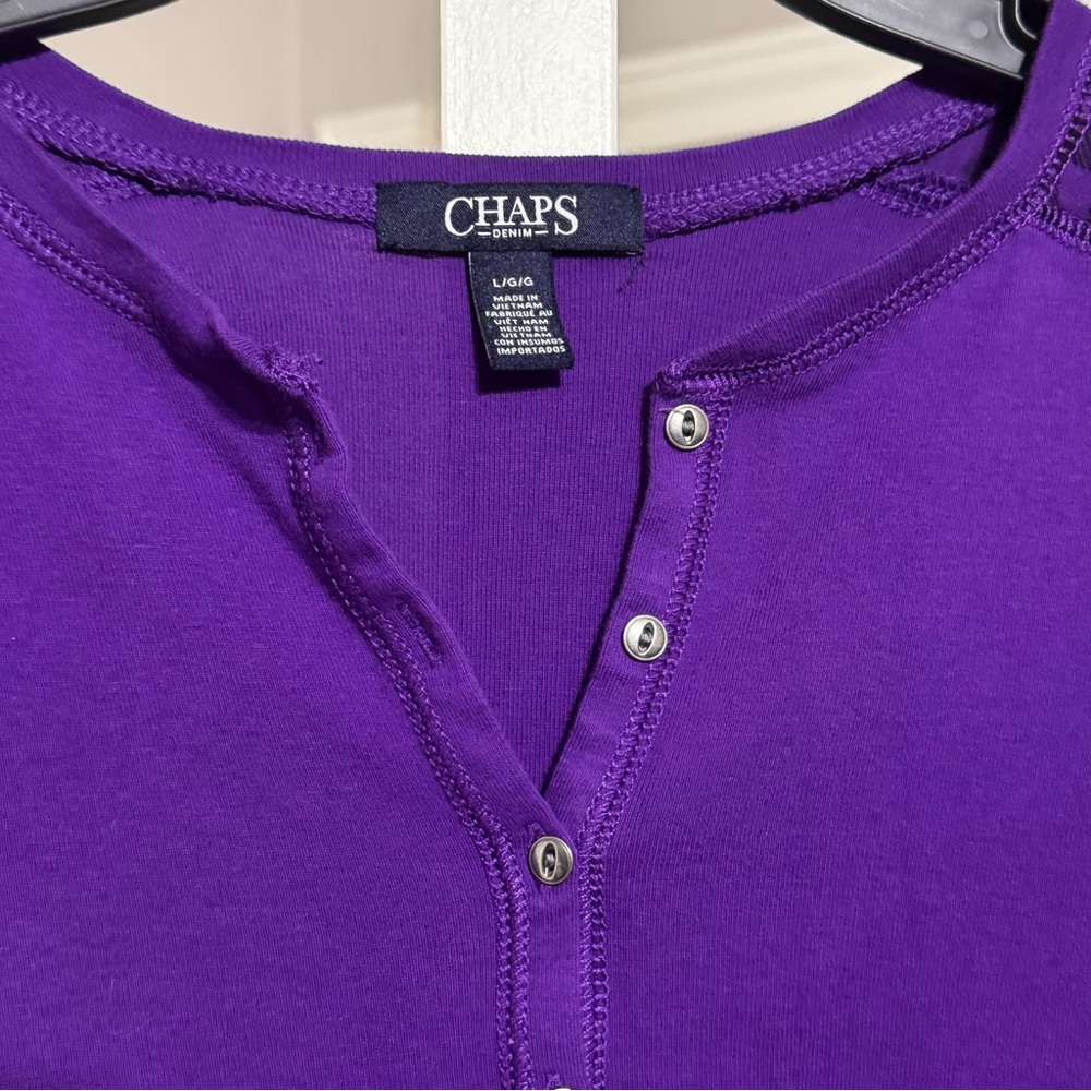 Chaps Purple Checkered Long Sleeve Top - Picture 6 of 6